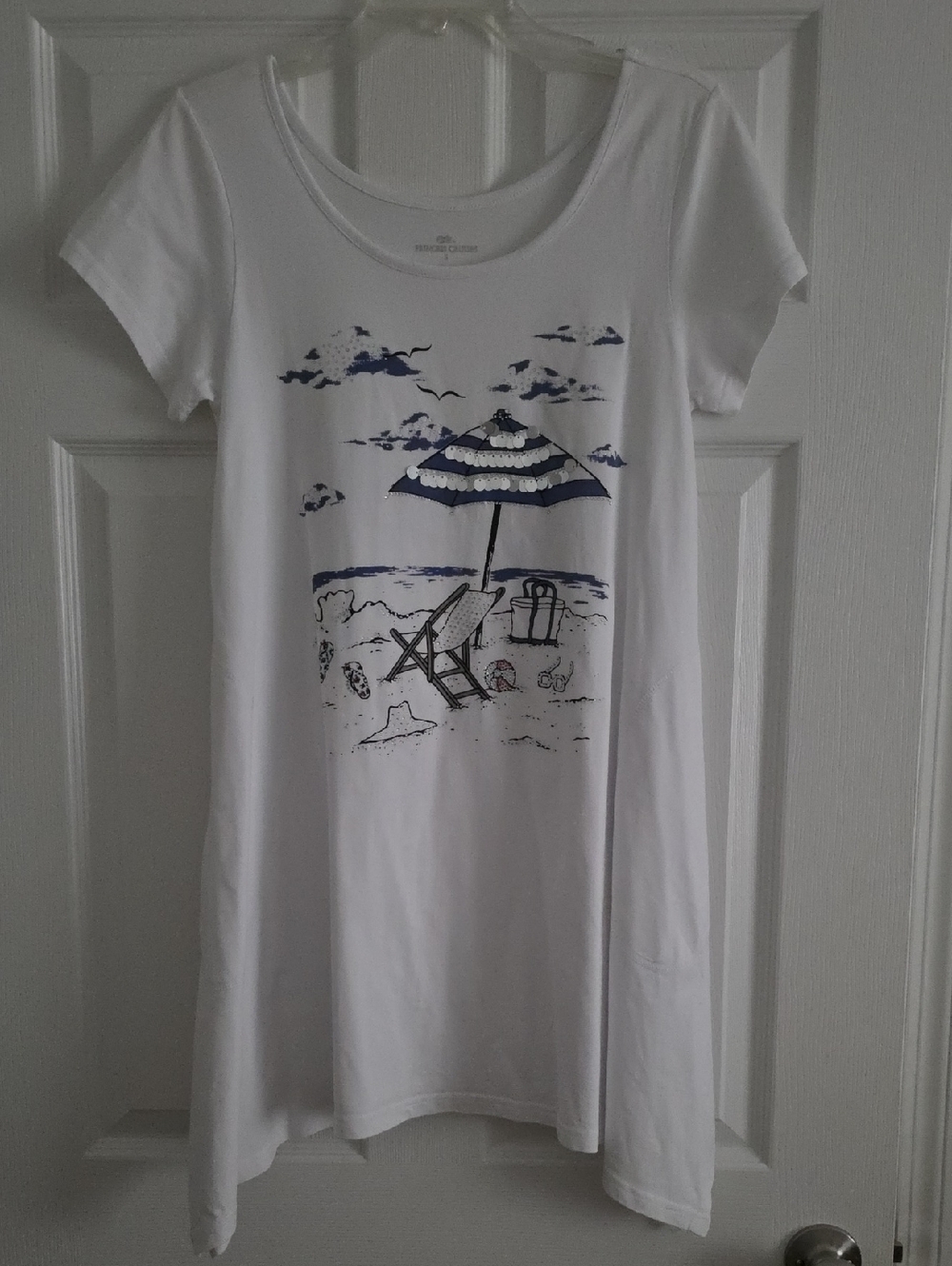 White Beach Graphic Tee Dress with Navy Print